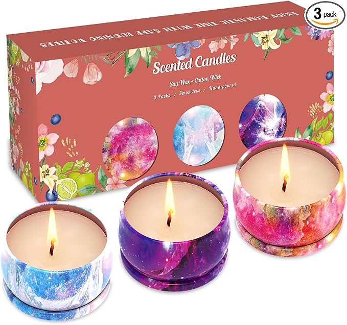 3 Pack Small Decorative Scented Candle Set, Strong Bergamot & Vanilla & San Diego Black Berries, Soy Candles, Non-Toxic, for Home Decor & Aromatherapy, Baby Shower Prizes