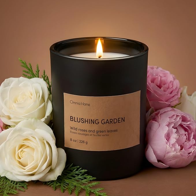 Scented Soy Wax Candle Set 2 Pack – Floral Candles for Home Scented with Notes of Rose, Magnolia & Soft Cedarwood – Refined Home Decor & Gift (Blushing Garden, Black, 2 Pack)