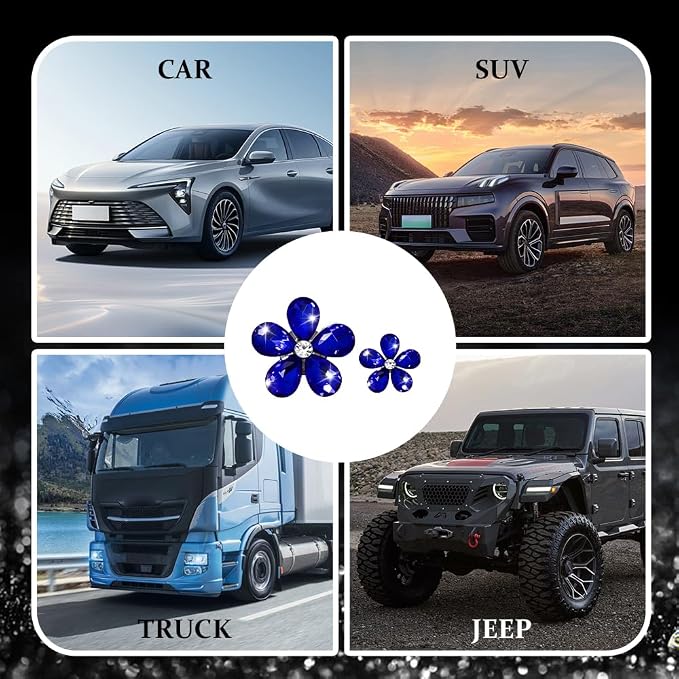 5PCS Bling Daisy Flower Car Air Vent Clips, Car Diffuser Vent Clip, Sparkling Crystal Rhinestone Cute Auto Air Conditioning Clamp, Diamond Air Outlet Clip Decor for Women Girls (Blue)