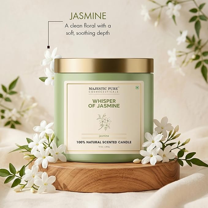 Majestic Pure Candle Jasmine, Natural Scented Candle, 10oz Large Jar with up to 45+ Hours Burn, Giftable
