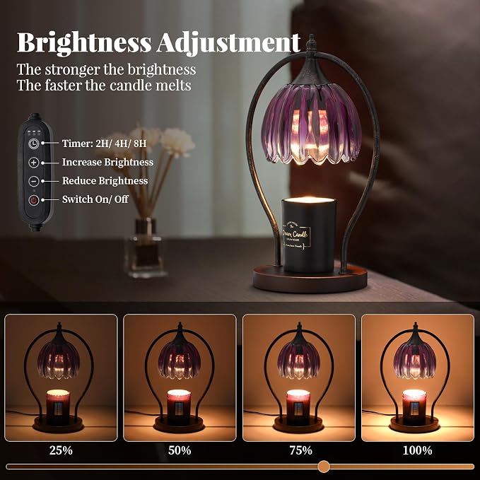 Candle Warmer Lamp, Dimmable Candle Warmer with Timer, Vintage Candles Wax Warmers for Jar Candles Birthday Gifts for Women, Mothers Day Gifts for Mom, Home Decor for Bedroom Living Room, Purple Black