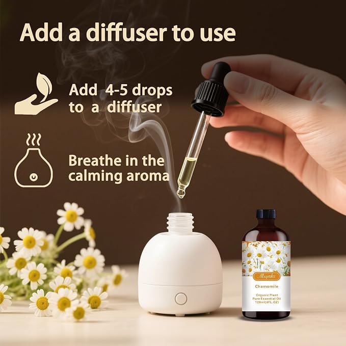Chamomile Essential Oil, Chamomile Oil for Sleep Aid, Diffuser, Humidifier, Massage, DIY Soap, Candle, Skin Care, Gift Ready,Chamomile Fragrance Oil - MLYNKL Essential Oils (4.33 fl oz / 130ml)