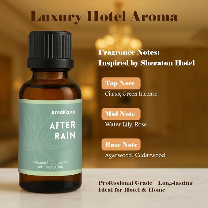 AmaKane After Rain Hotel Fragrance Oil 30ml, Essential Oil Inspired by Sheraton Hotels, Premium Diffuser Oil for Home, Long-Lasting Aromatherapy Oil for Candle, Soap & DIY Making