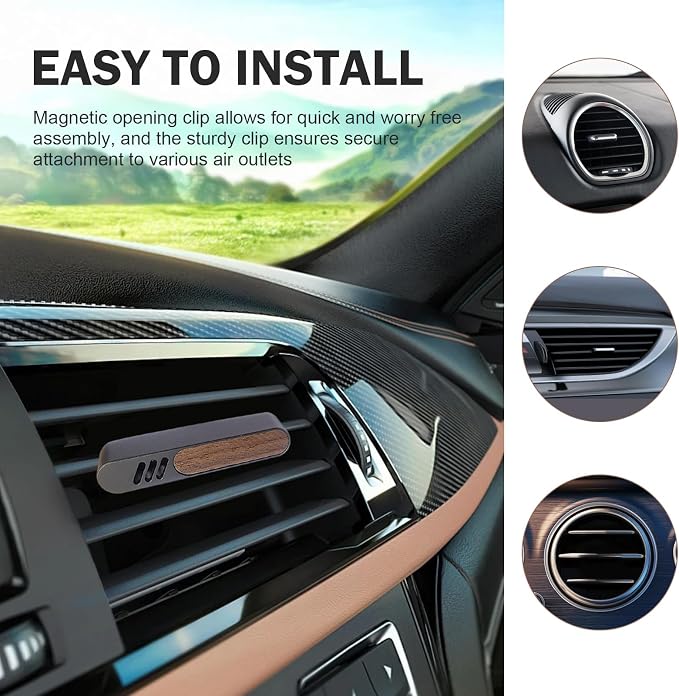 2 PCS Car Air Vent Clips, Distinctive Natural Walnut Grain Decoration with 6 PE Sticks, Anti-rust Outlet Diffuser with Anti-shake Back Clip, for Most Straight Outlet (Multicolored)