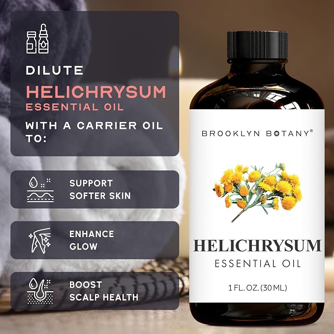Brooklyn Botany Helichrysum Essential Oil - 100% Pure and Natural - Premium Grade Oil with Dropper - for Aromatherapy and Diffuser - 1 Fl Oz