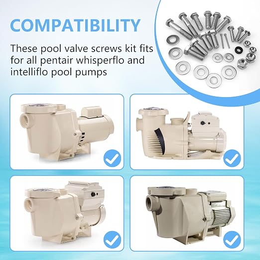Pool Pump Bolt Kit Replacement for All Pentair Whisperflo Pool and Spa Parts, Seal Plate kit Includes Motor Bolts, Seal Plate Bolts，Impeller Screw Washer and Diffuser Screws