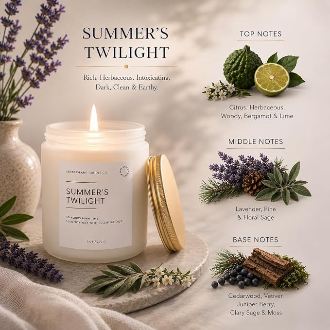 Summer's Night Scented Candles for Men&Women | 100% Natural Soy Candle 7oz, up to 50 Hrs Burn Time Highly Scented Premium Scented Candle