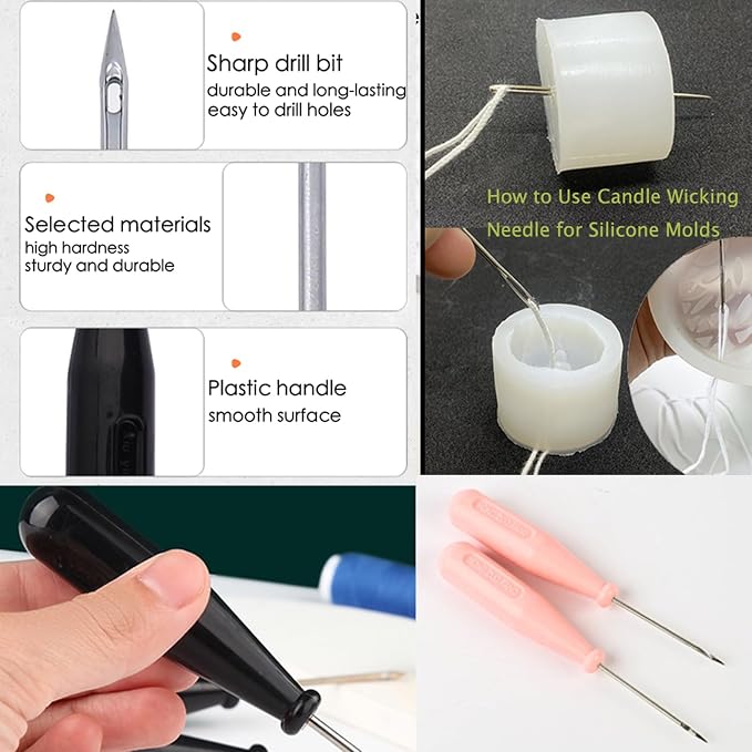 TYMKLMZG 10 PCS Candle Wick Inserting Tool for Molds Large-Eye Candle Wicking Needle Mold Punch Needle with Hook & Eye for Candle Making Colored Threader for Candle Wick of All Thicknesses