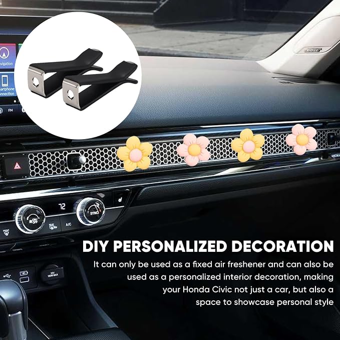 10 Pieces Square Head Car Vent Clips + 3 Adapters for 11th Gen Honda Civic, CRV, ZRV, Integra - Custom Fit Car Air Fresheners for Honeycomb Vents, 9mm Black - Car Dashboard Decorations, Car Ornaments