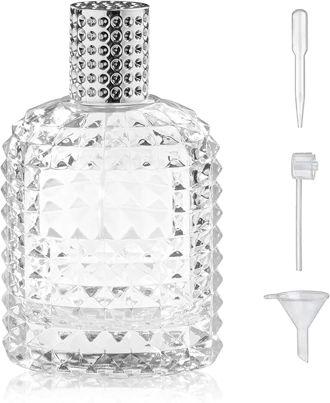 100ml/3.4 Oz Glass Spray Bottle Perfume Atomizer,Empty Travel Refillable Perfume Spray Bottle with 3 Kinds of Dispenser (A1)