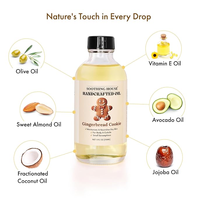 Gingerbread Cookie Body Oil: Moisturizing Body Oil for Soft, Glowing Skin with Almond & Jojoba Oil (4 fl oz)