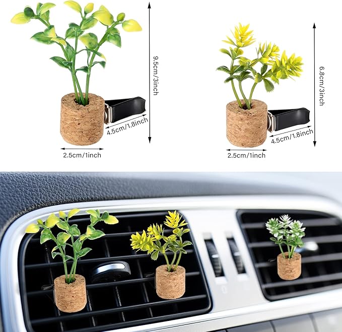 4 Piece Cute Succulents Car Air Freshener Vent Clip Car Plant Vent Decor Essential Oil Diffuser Artificial Plant Accessory