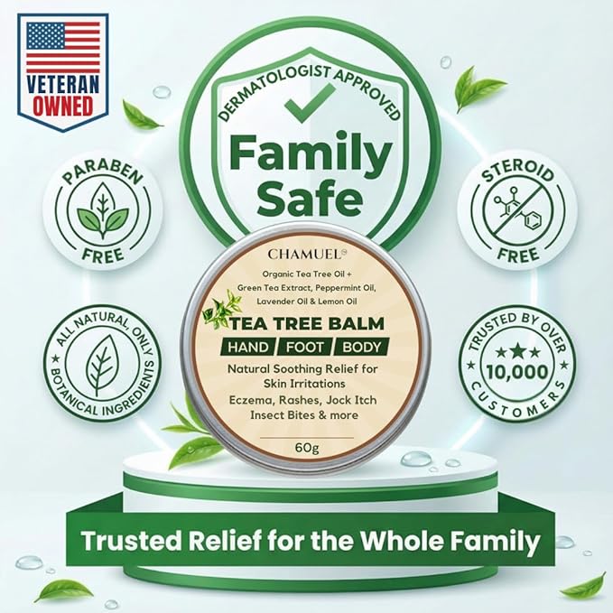 Tea Tree Oil Balm, Itchy Skin Relief for Soothing Rashes, Jock Itch, Athlete’s Foot, Folliculitis, Bug Bites. Natural Formula for Dry Sensitive Skin | Safe for All Ages 1pack