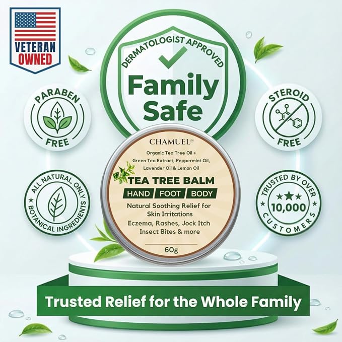 Chamuel Tea Tree Oil Balm – All Natural Moisturizing Cream for Dry Skin, Rough Hands, Cracked Heels, Cuticles & Feet – Hydrating Body Balm for Women & Men, 2-Pack