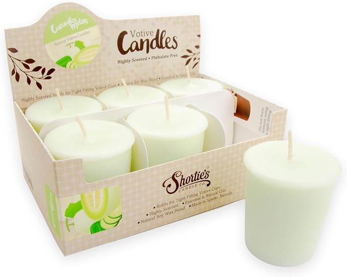 Cucumber Melon Soy Votive Candles - Scented with Natural Fragrance Oils - 6 Green Natural Votive Candle Refills - Fresh & Clean Collection