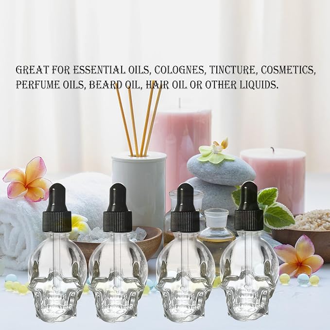 7 pcs Set 10ml Mini Skull Glass Dropper Bottle Leakproof Essential Oils Bottle for Storage and Travel (7pcs transparency skull bottle)