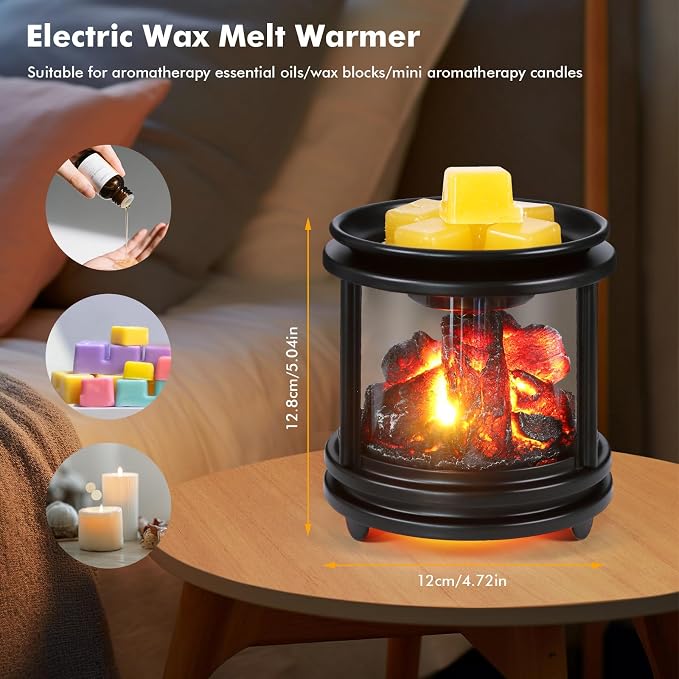 Wax Melt Warmer, Flames Candle Wax Melter for Scented Campfire Candle Melt Warmer PTC Heating, 3-in-1 Electric Oil Burner Fragrance Warmer for Home Bedroom Office Gifts & Decor