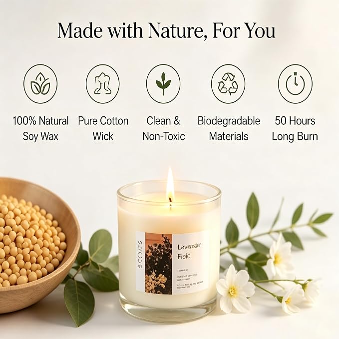 Lavender Scented Candle for Sleep & Relaxation, Natural Soy Wax Candle with Cotton Wick, 50 Hour Soy Candle Clean Burn Aromatherapy Candle for Home, Yoga, Spa & Gifts Meditation & Stress Relief