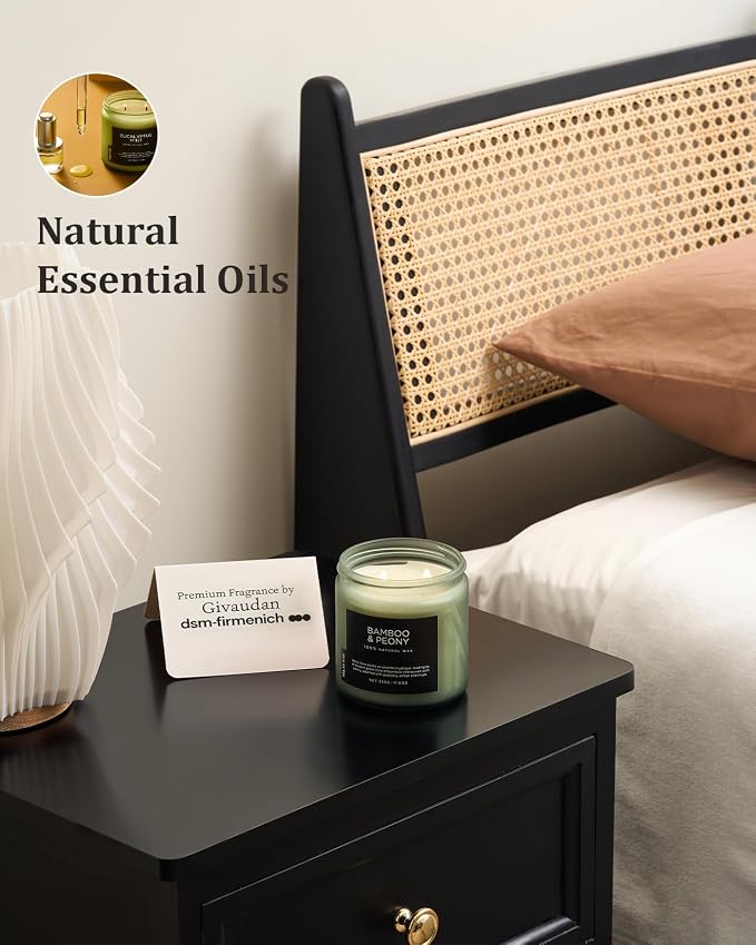 M&SENSE Bamboo Peony Scented Candles for Home, 11.6oz Natural Soy Wax, 70 Hours Slow Burning Aromatherapy Jar Candle, Home Fragrance Gifts for Stress Relief Relaxation
