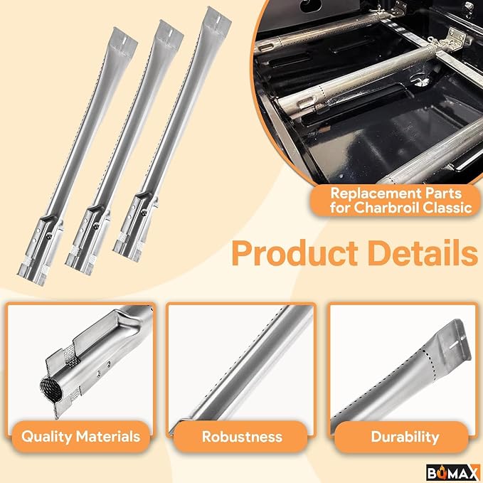 Grill Parts for Charbroil Classic 360 3-Burner 463672717 463672817 463773717 G320-0200-W1A G215-0203-W1, Burner and Heat Plates Kit for American Gourmet 3-Burner 465735621