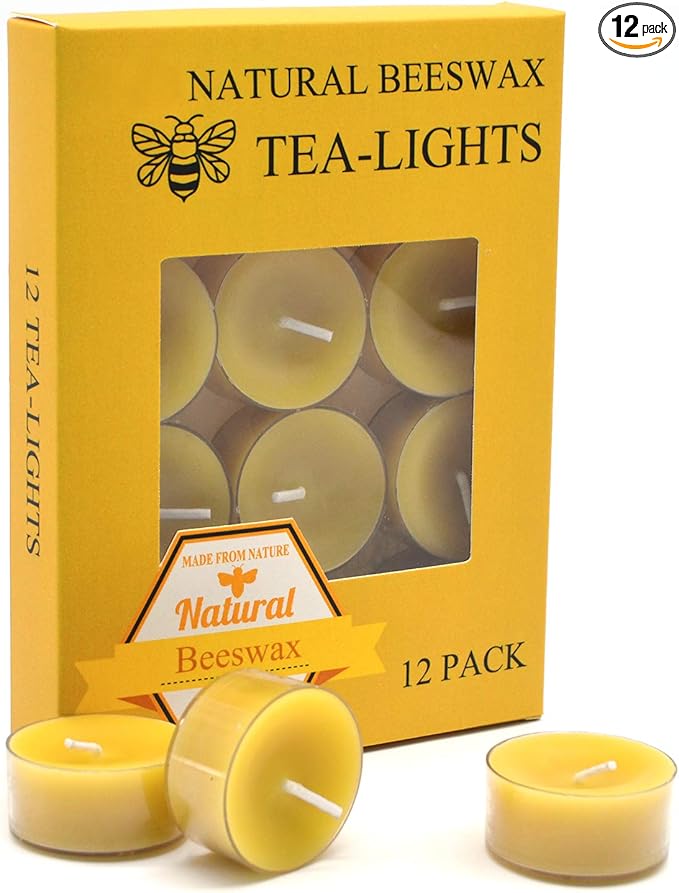 Natural Yellow Beeswax Tealight Candles - 12pcs - Organic Candle Natural Scent Smokeless Clean Burning