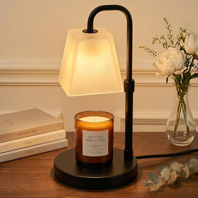 JIMEI Candle Warmer Lamp with Timer Electric Wax Warmer for Scented Wax Melt Warmer Melter for Jar Candles Dimmable Adjustable Height Gifts for Women Mom House Warming Frossted Glass Black