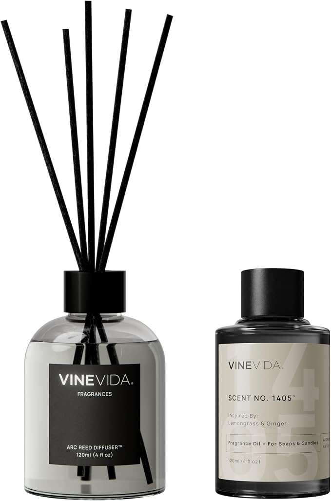 VINEVIDA Reed Diffuser Lemongrass & Ginger | Diffuser Reed for Home & Bathroom | Long-Lasting Scent Sticks Set | Oil Stick Diffuser | Bathroom Scent