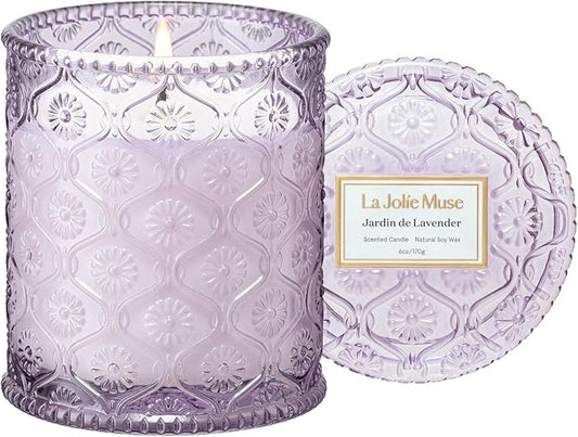 LA JOLIE MUSE Lavender Lilac Fresh Scented Candles for Home, Soy Wax 40 Hrs | Luxury Jar Candle, Clean Non Toxic, Gift for Women & Men, Relaxing Aromatherapy, Stress Relief, Decorative Purple Candles