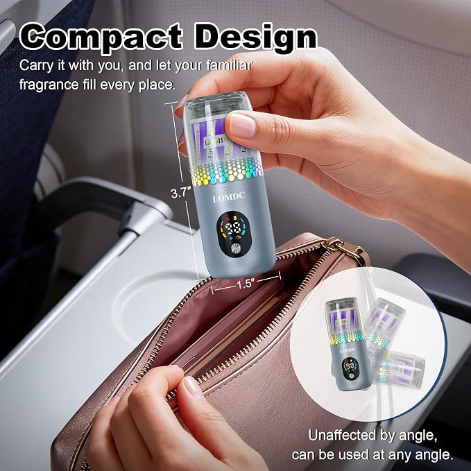 Waterless Essential Oil Diffuser, Portable Car Diffuser Battery Powered, Mini Scent Air Machine, Includes 2 Scent Replacement Pack, Suitable for Home, Hotel Room, Car, Office, Camping, etc.Y12B