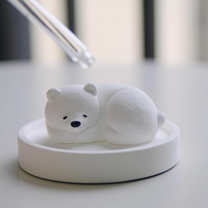 Essential Oil Passive Flower Diffuser -Non-Electric Peony Flower Porcelain Aromatherapy Diffusers for Small Mini Room, Desk Decorative, Bathroom (White, Polar Bear)