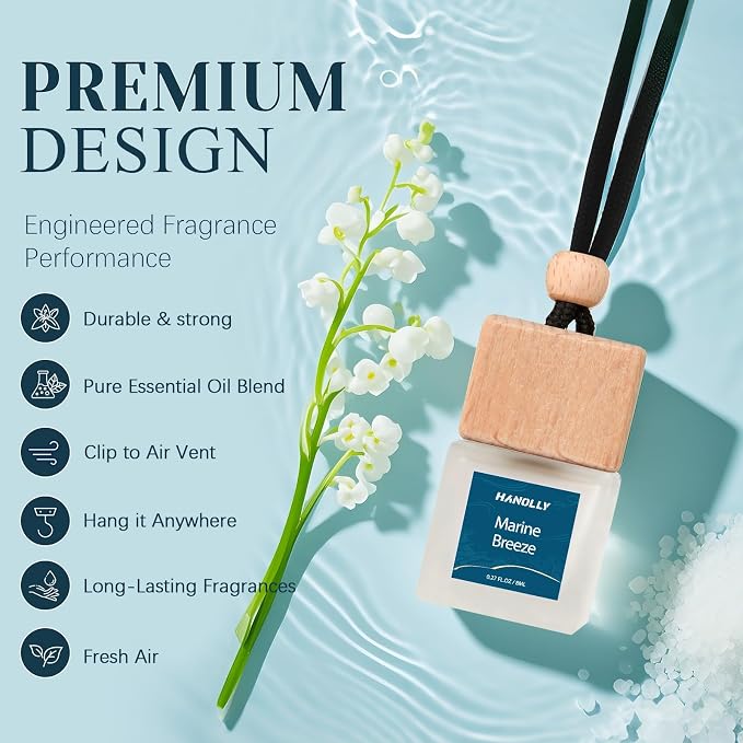 HANOLLY Car Air Freshener Hanging 2 Pack – Marine Breeze Car Freshener Diffuser, Fall Car Air Freshener for Women and Men, Lasting up to 45 Days. 0.27 FL OZ/8ML