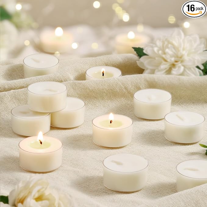 Scented Tea Lights Candles, Gardenia Moonlight, 16 Pack – White Scented Tealight Candles– 100% Palm Wax – 6 Hour Burn Time Aromatherapy Tea Light Votive Candle for Dinner, Bedroom, Spa, Wedding Decor