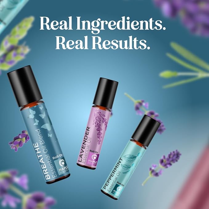 Headache Roll on Essential Oils - Aromatherapy Essential Oils Sets Variety Pack with Peppermint Clarify and Breathe Essential Oil Roll Ons - Fun & Cute Wellness Gift for Young Women Teens & Girls
