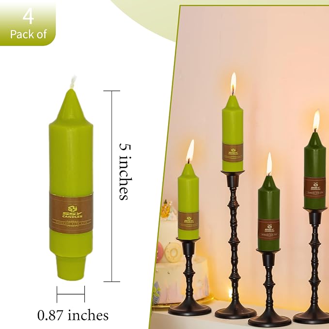 Olive Green & Grass Green Candles 5 inch Short Candle Unscented Taper Candles Ideal as Dinner Candles Smokeless Long Burning Candlesticks for Weddings Dinner Party Home Decor