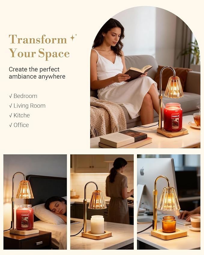 Marycele Candle Warmer Lamp with Timer for Yankee Candles, Adjustable Height Wax Melt Warmer, Birthday Gifts for Mom Women Sister, Vintage Amber Glass Lamp, Thanksgiving Decorations for Home Decor