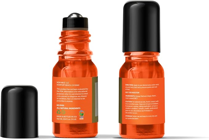 Focus Roll On Essential Oil Concentration Memory Attention Orange Ginger Patchouli Functional Aromatherapy Stick Self Care Study Gift Stocking Stuffer