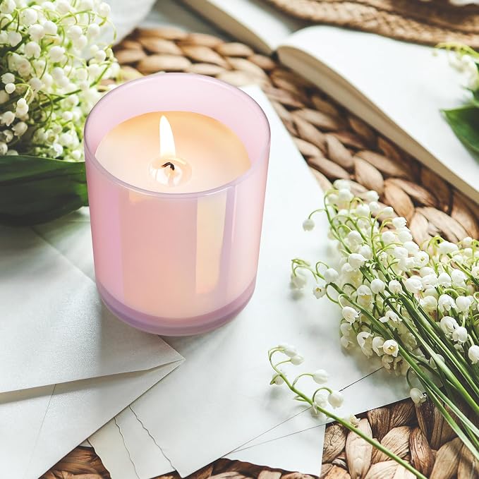 SHOWIN Thick Candle Jars for Making Candles 16 Pcs, 7 OZ Empty Jars with Wood Lids for Candle Making, Sample Container, Glitter Pink