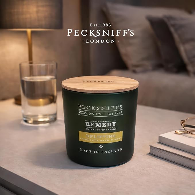 Pecksniff’s Aromatherapy Uplifting Candle 3 Wick 18.16 oz/515 g, Citrus Green Tea Fragrance, Grapefruit Lemon Notes, Energizing Luxury Glass Candle for Home and Gifts