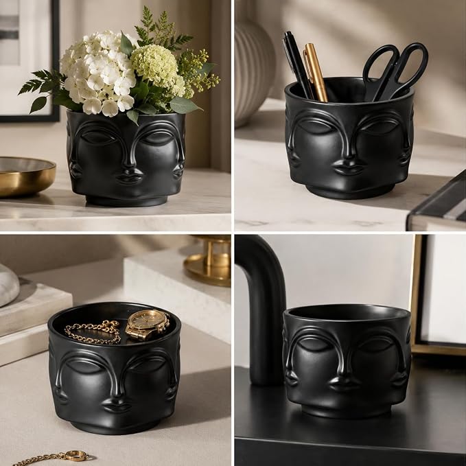 Viyffo 20oz Large Scented Candle - Forest Green Tea, 3 Wick Non Toxic Soy Candles for Women & Men, Unique Funny Matte Black Ceramic Jar, Luxury Home Fragrance, Room Art Décor & Premium Birthday Gift