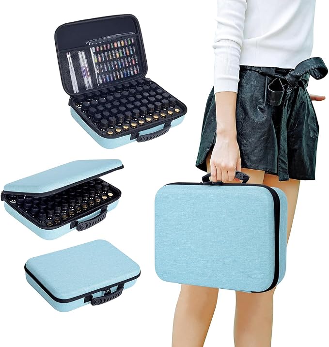 Essential Oils Carrying Case Holds 60 Bottles with Detachable Pad, Sky Blue