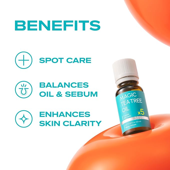 Magic Tea Tree Oil Spot Care for Face, Clarifying Facial Oil for Oily and Sensitive Skin, Lightweight and Fast Absorption, Vegan Korean Skincare, 0.68 fl oz (20ml)