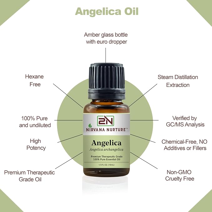 Angelica Essential Oil, 100% Pure Undiluted, Aromatherapy Oil for Diffuser, Hair & Skin Care