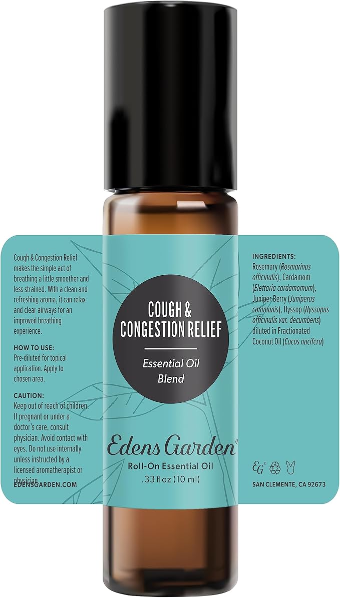 Edens Garden Cough & Congestion Relief Essential Oil Blend, 100% Pure & Natural Premium Best Recipe Therapeutic Aromatherapy Essential Oil Blends 10 ml Roll-On