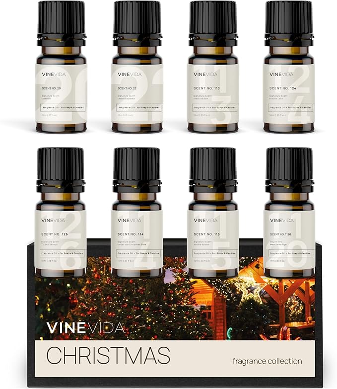 VINEVIDA [Set of 8] Christmas Scents for Candle Making, Made in USA Candle Fragrance Oil, Soap Making Essential Oils, Diffuser Oil Scents