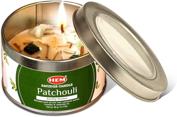 HEM Patchouli Crystal Candle – 90g (3.17 oz) | Long Burning 18-20 Hrs | Aromatherapy Candle for Meditation, Energy Cleansing & Relaxation | Natural Scented Wax – Pack of 1