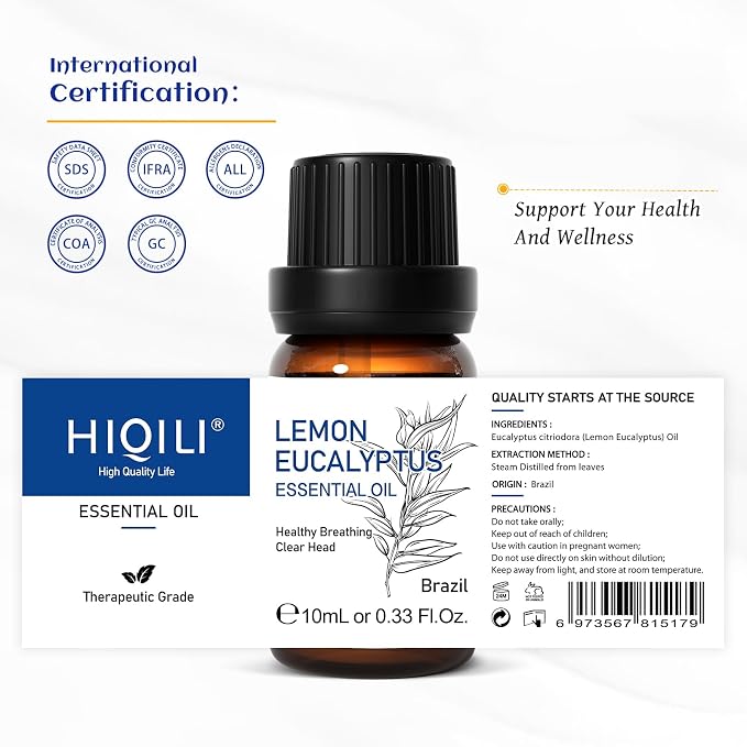 HIQILI Lemon Eucalyptus Oil, for Spary, Diffuser, Indoors, Outdoors, Garden, Yard,- 0.33 Fl Oz