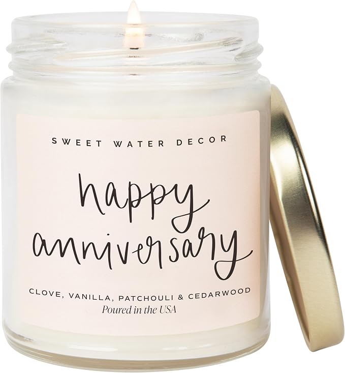 Sweet Water Decor Happy Anniversary Candle - Scented Candle for Home - 9oz Clear Jar with 40 Hour Burn Time, Made in USA - Special Gifts for Him or Her, Milestone Gifts