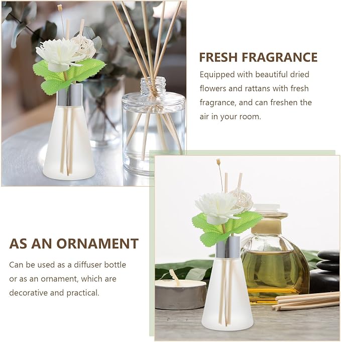 Artibetter Aroma Diffuser Glass Bottle with Dried Flower Rattan Sticks, 3pcs Ocean Scented Essential Oil Diffuser Set for Bathroom Home Decoration