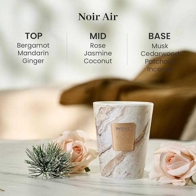M&SENSE Noir Air Scented Soy Candle, 3 Wick Highly Scented 14.1 Oz 75H, Aromatherapy Christmas Gift for Women and Men