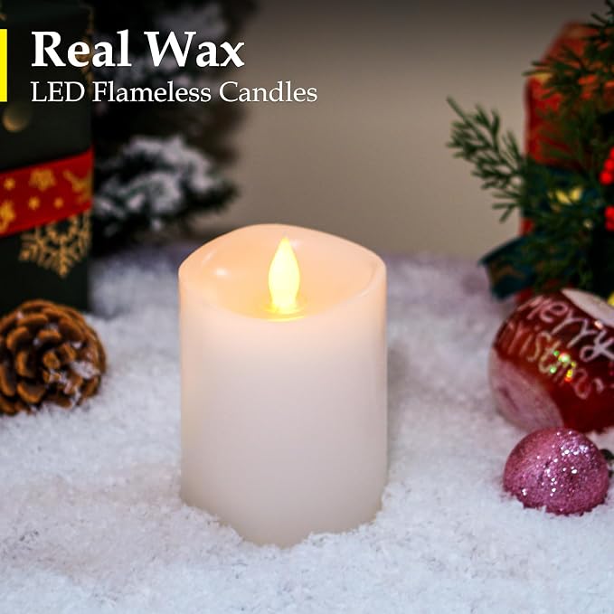 Flameless Candles with Flickering Flame & Remote Timer - 3×4'' Battery Operated LED Pillar Candles,Realistic Fake Candles for seasonl/Christmas/Wedding Decor (White, 1-Pack)